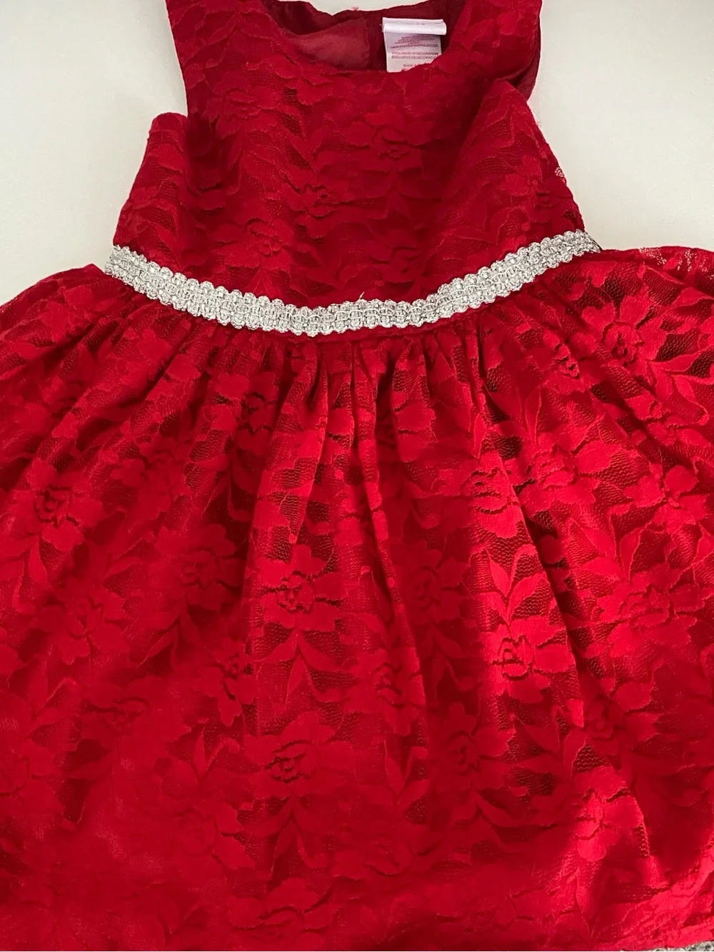 Nannette Red Lace Party Dress with Rhinestone Waist Trim